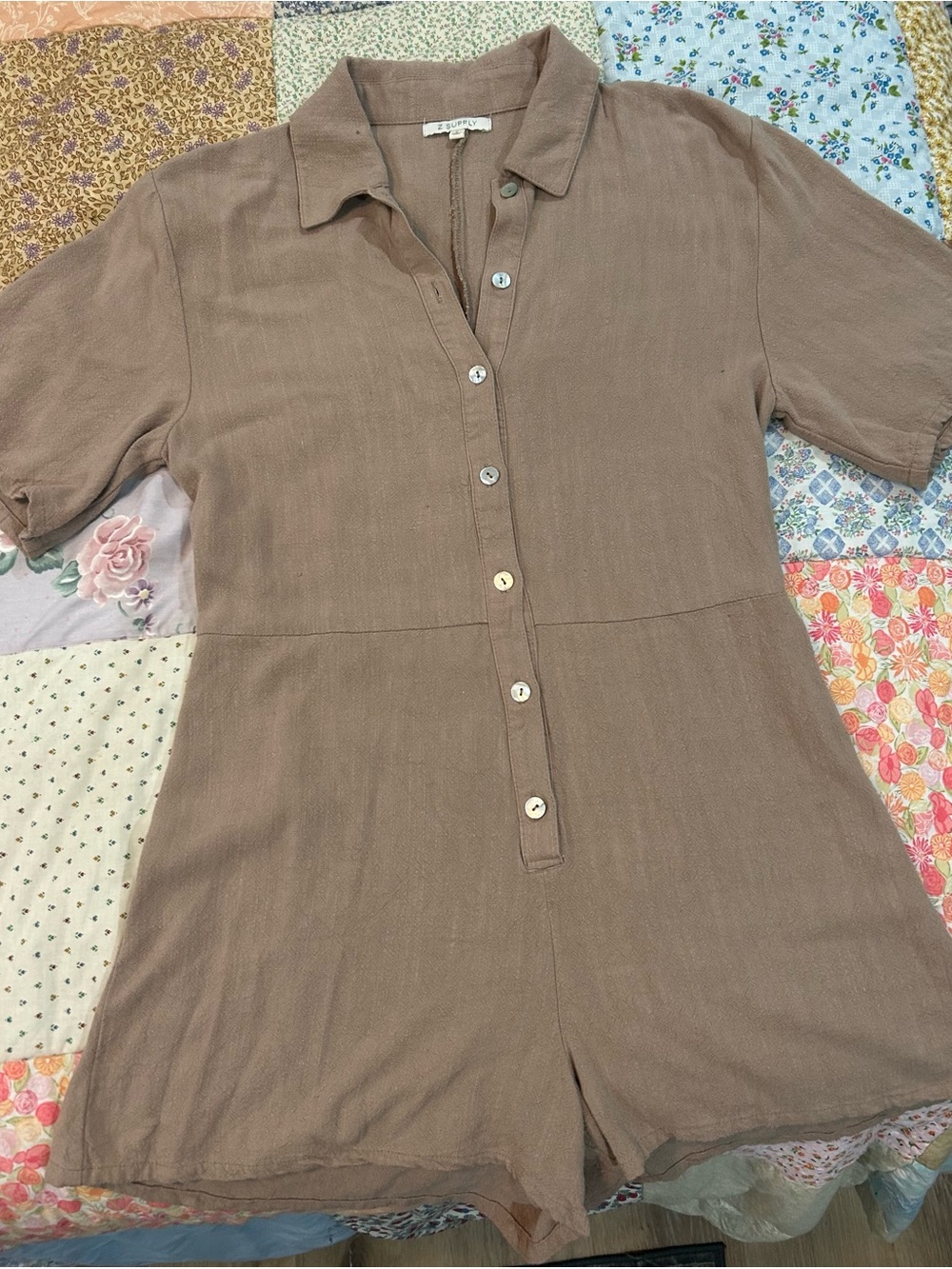 Z Supply Mauve-Taupe Button-Front Short Romper